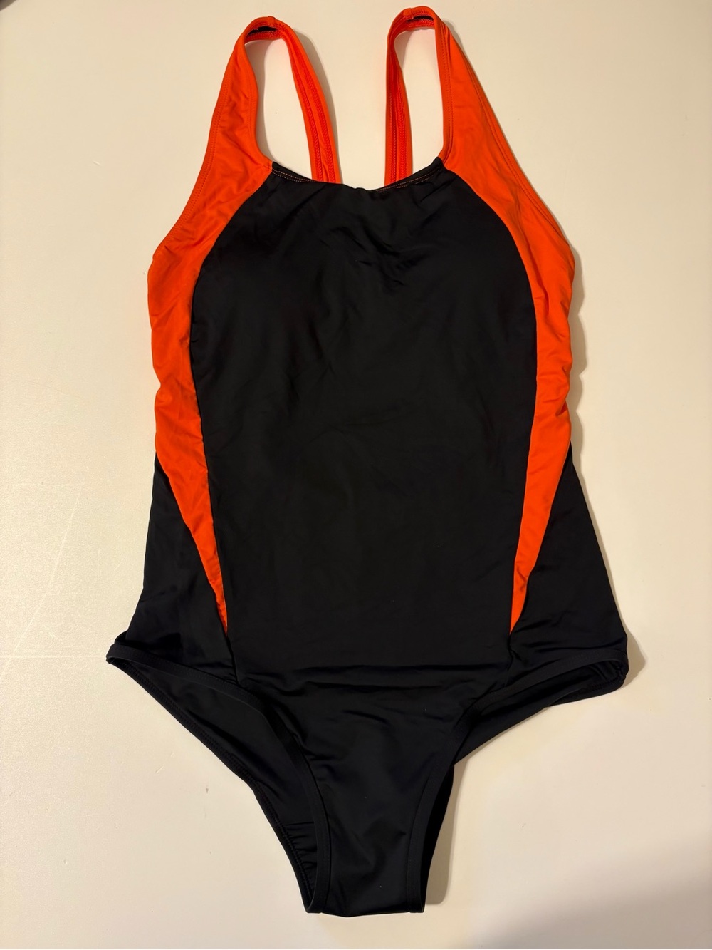 Women’s Athletic One-Piece Swimsuit in Black and Orange